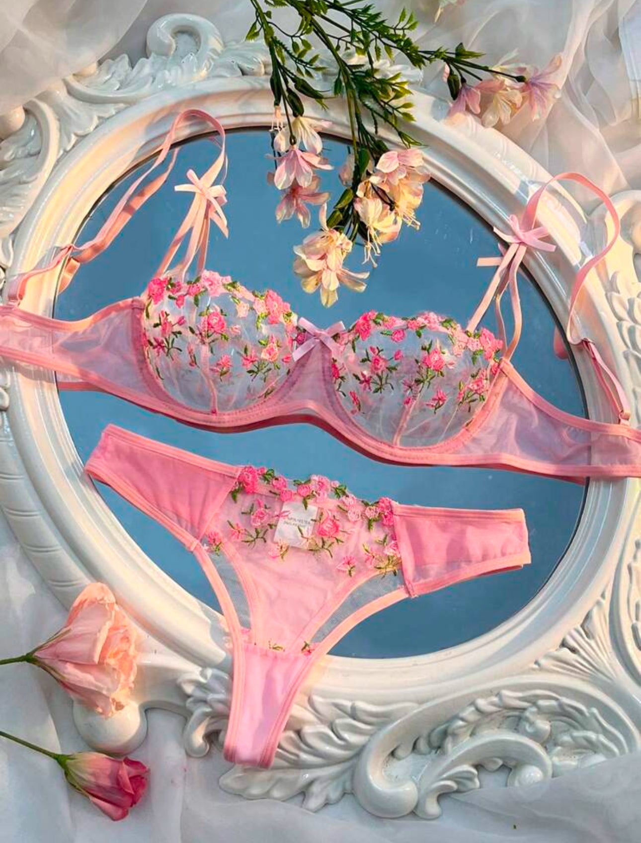 Conjunto Lencería- Floral Rosa