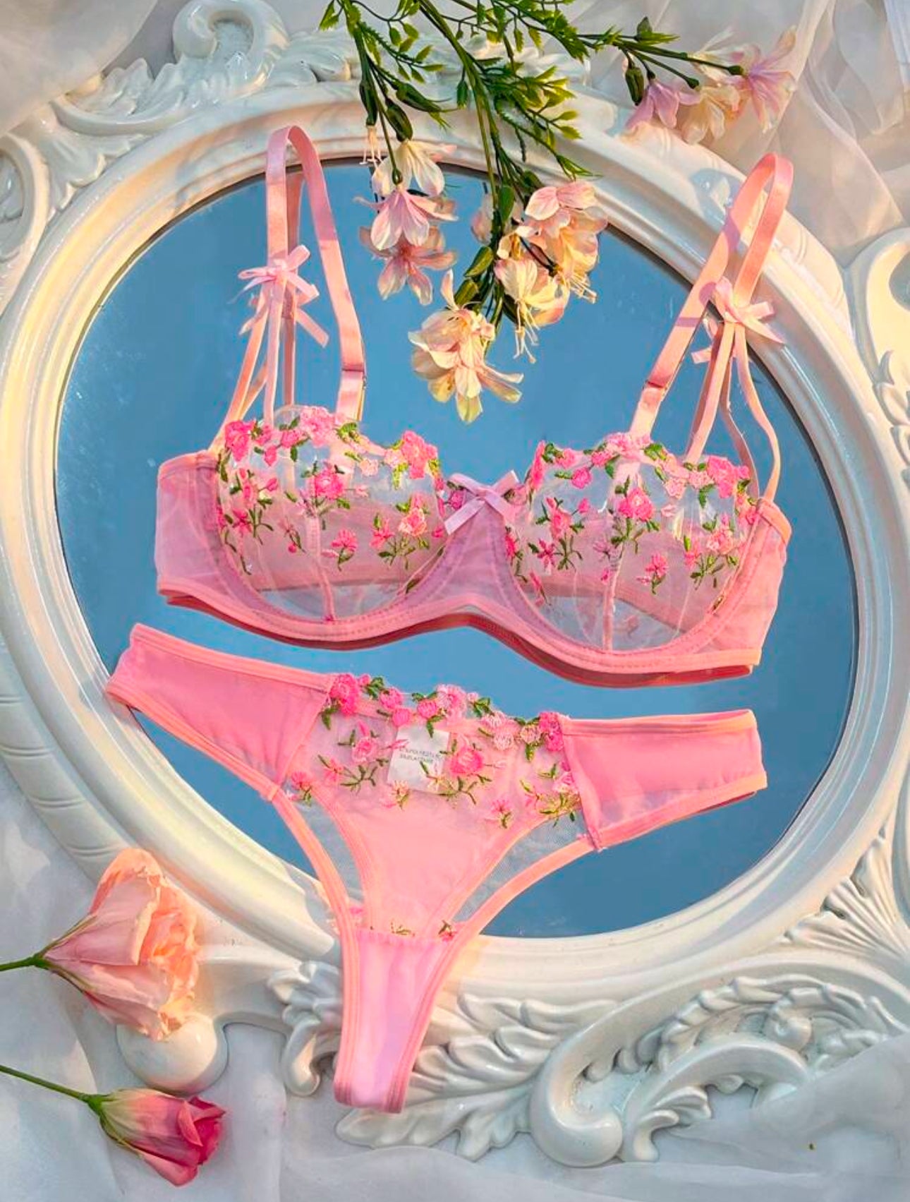 Conjunto Lencería- Floral Rosa